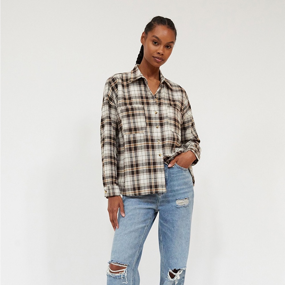 PACSUN LA HEARTS FLANNEL BOYFRIEND button down shirt EUC size women’s XS relaxed